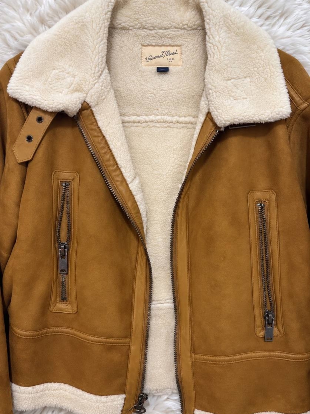 Universal Thread Women's Shearling-Lined Brown Suede Jacket - Size Large